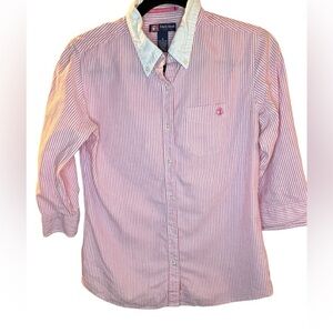 Duck Head Women’s Pink/White Striped Button Down Shirt - Size Medium